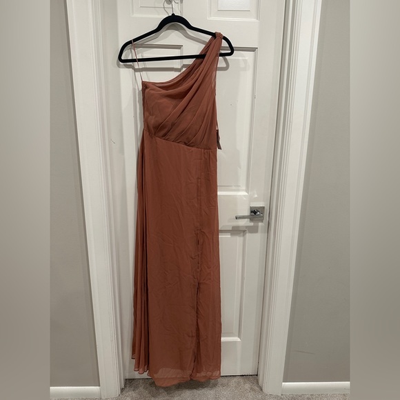 NWT Birdy Grey Kira Dress -Chiffon Desert Rose one shoulder with slit & pocket - Picture 4 of 7